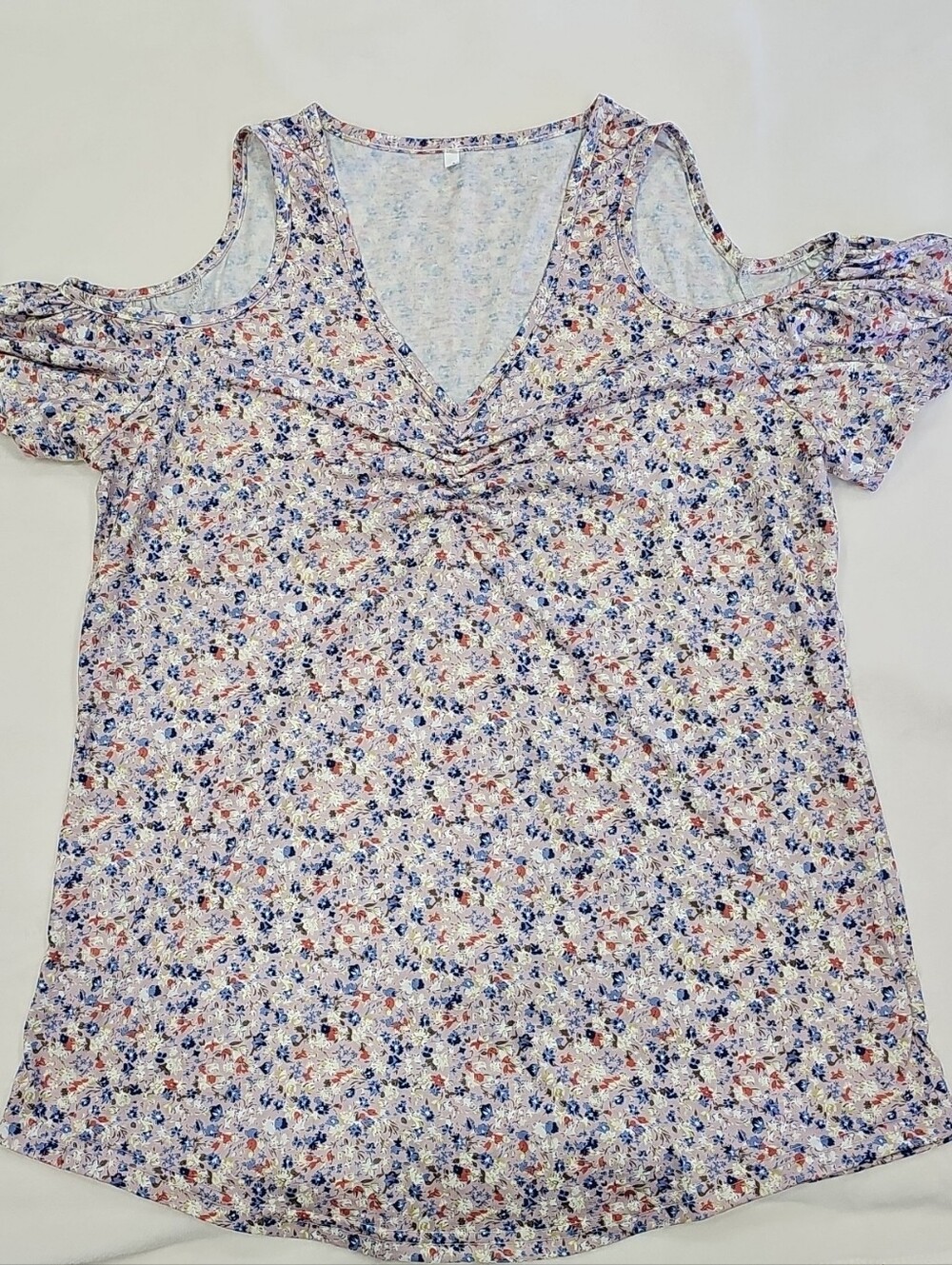SHEIN Blue and Pink Floral Cold-Shoulder V-Neck Camisole